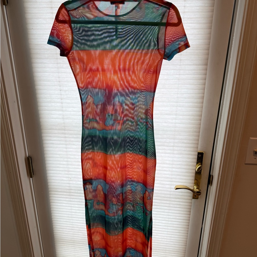 Miaou Multicolor Sheer Striped Midi Dress